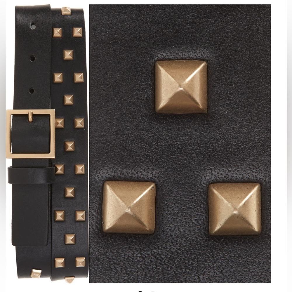 All Saints black and brass leather belt